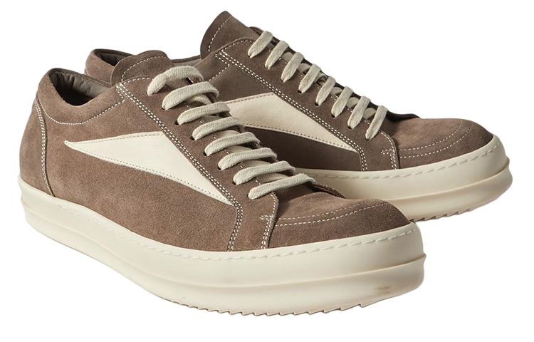 RICK OWENS Vintage Sneaks Velour Suede Dust Grey Milk White