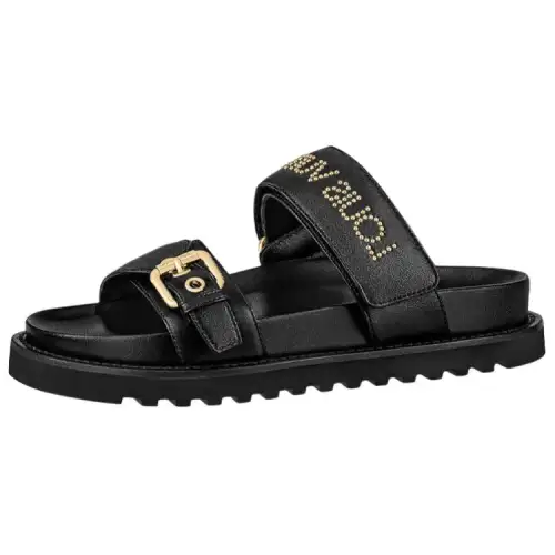 LOUIS VUITTON Paseo Comfort Quiet Slide Slippers Women's Black Gold