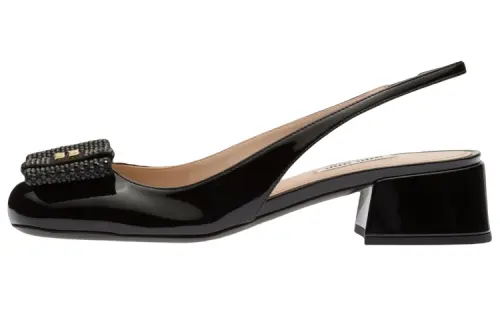MIU MIU Patent Leather Block Heel High Heels Women's Black