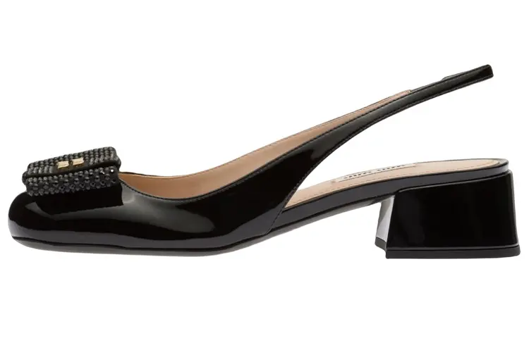 MIU MIU Patent Leather Block Heel High Heels Women's Black