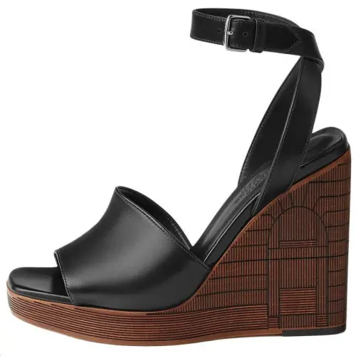 HERMES IIllustre One Strap Sandals 11.5cm Women's Black
