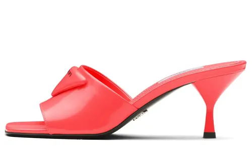 PRADA Logo Slim Heel Slide Slippers 7cm Women's Pink