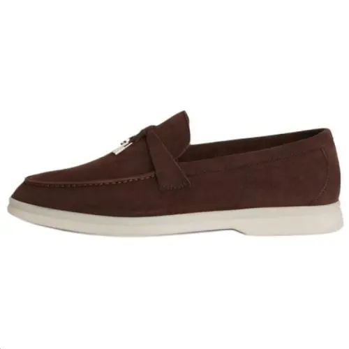 Loro Piana Summer Charms Walk Suede Loafers Women's Dark Brown