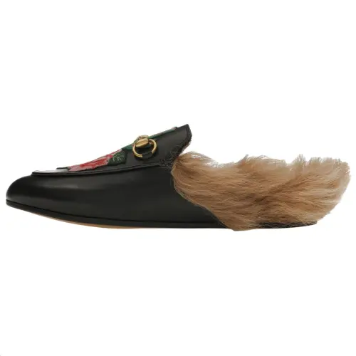 GUCCI Floral Embroidered Princetown Mules Black Women's