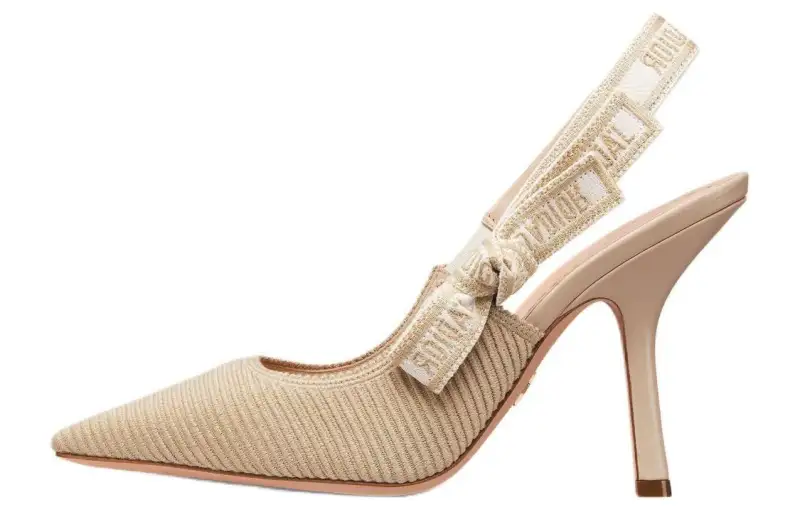 DIOR J'Adior Fabric Slim Heel High Heels 10cm Women's Sand Pink