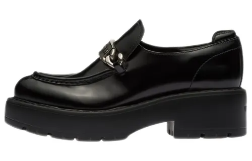 MIU MIU Leather Metal Detail Platform Shoes Women's Black