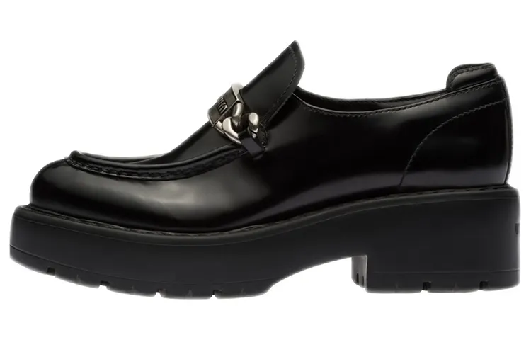 MIU MIU Leather Metal Detail Platform Shoes Women's Black