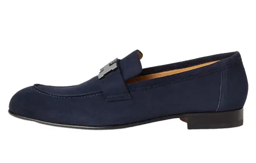HERMES PARIS Suede Loafers Men's Blue