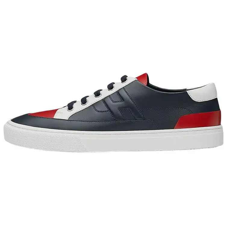 HERMES Deep Cow Leather Low top Stylish Skateboarding Shoes Men's Black Red