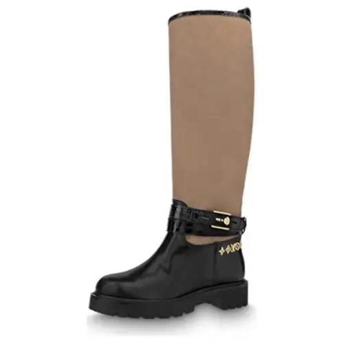 LOUIS VUITTON Territory Flat Knee high Boots Women's Black Brown