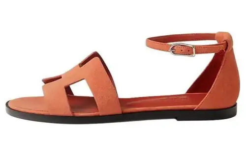 HERMES Santorini Suede One Strap Sandals Women's Orange Red