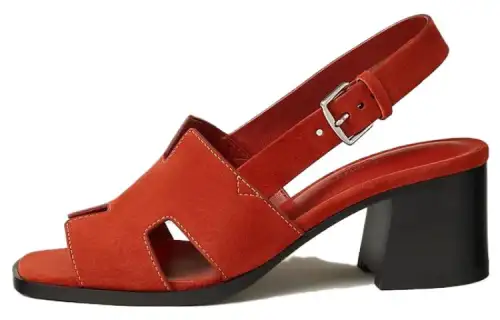 HERMES Elbe Suede One Strap Sandals Women's Red