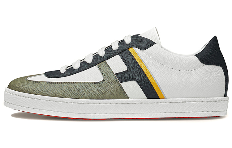HERMES Boomerang Leather Casual Low top Stylish Skateboarding Shoes Men's White Green