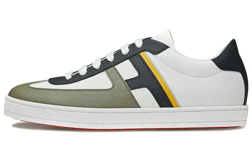 HERMES Boomerang Leather Casual Low top Stylish Skateboarding Shoes Men's White Green