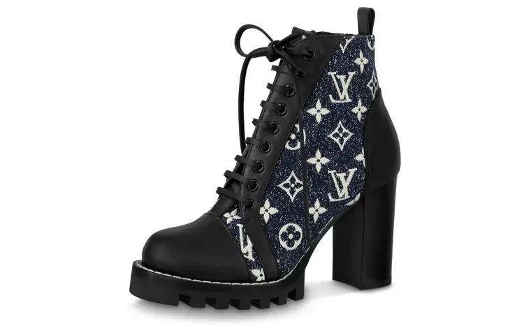 LOUIS VUITTON Trail Leather Ankle Boots Women's Blue