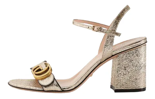 GUCCI Metallic Laminate Leather Mid-heel Sandal