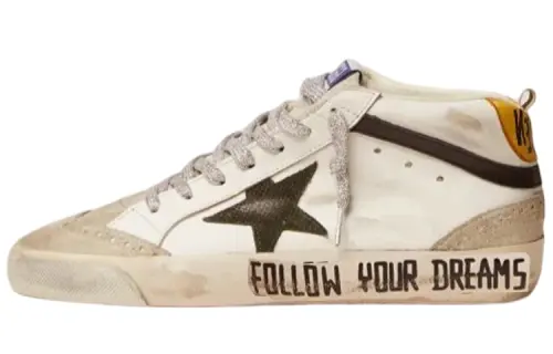 Golden Goose Mid Star Pu Stylish Skateboarding Shoes Women's White Distressed