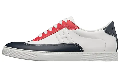 HERMES Quicker Cow Leather Low top Skateboard Shoes Men's White Blue Red