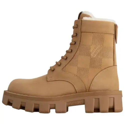 LOUIS VUITTON Checker Short Combat Boots Men's Brown