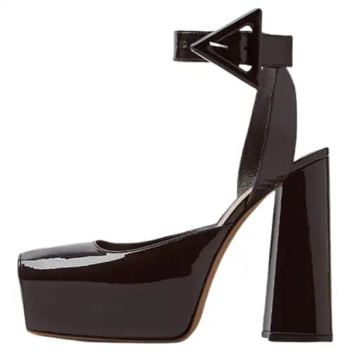 Bottega Veneta Patent Leather Chunky Heel Stylish Sandal Women's Red Brown