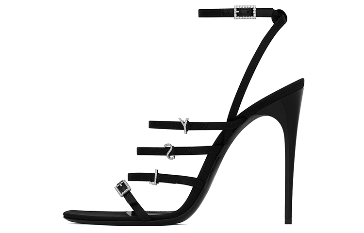 SAINT LAURENT Yves Saint Laurent crepe satin crystal buckle strap strap sandals 11cm women's black