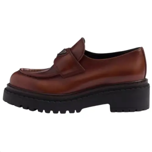 PRADA Cow Leather Loafers 5.5cm Women's Brown