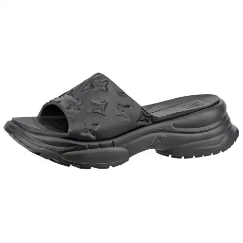 LOUIS VUITTON Pool 55 Slide Slippers Women's Black