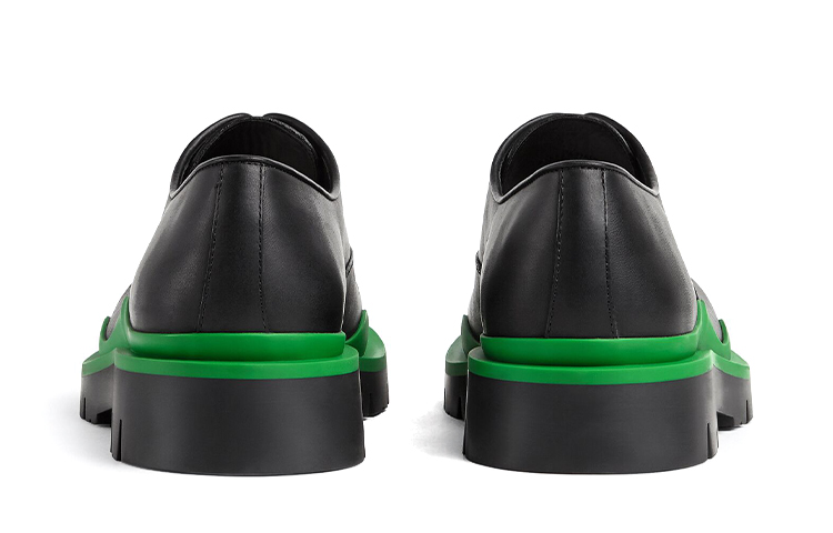 Bottega Veneta Tire Lace Up Leather Shoe Black Green