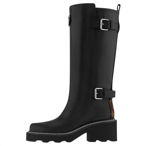 LOUIS VUITTON Beaubourg Cow Leather Knee high Boots 4cm Women's Black