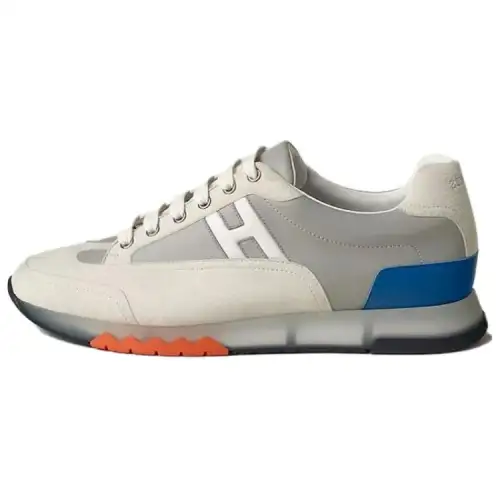 HERMES Trail Cow Leather Low top Casual Shoes Men's Gray