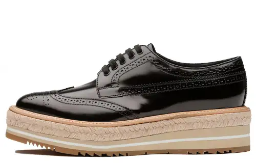 PRADA Brogue Trim Microsole Brushed Leather Shoes 'Black' Women's