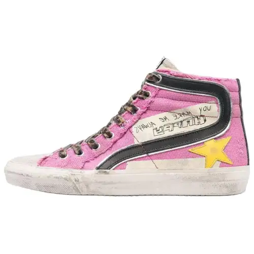 Golden Goose Slide High top Canvas Shoes Women's Pink Distressed