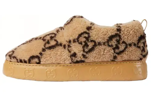 GUCCI Interlocking G Embroidery Slipper Beige Ebony