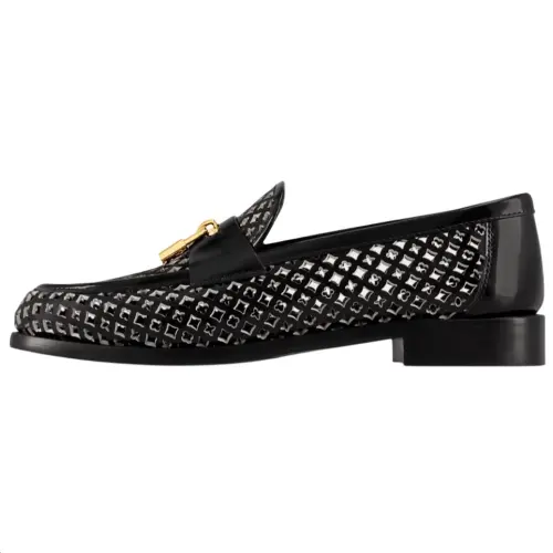 LOUIS VUITTON Leather Loafers Women's Black