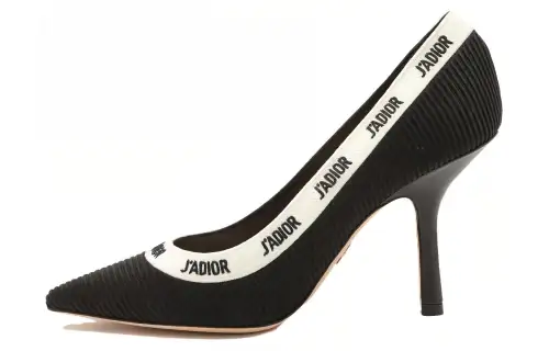 DIOR J'Adior Leather Embroidery Slim Heel High Heels 10cm Women's Black