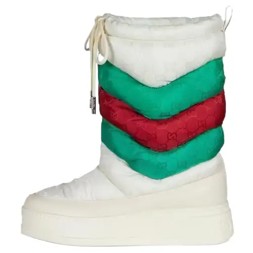 GUCCI Gg Chevron Boots White Green Red Women's