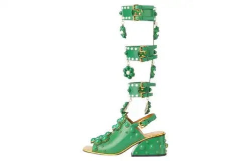 GUCCI Leather One Strap Sandals Women's Green