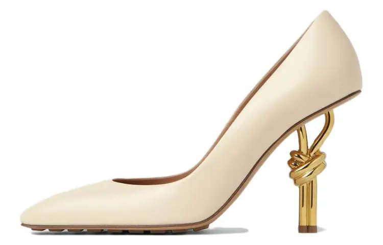 Bottega Veneta Knot Leather Slim Heel High Heels 9cm Women's White