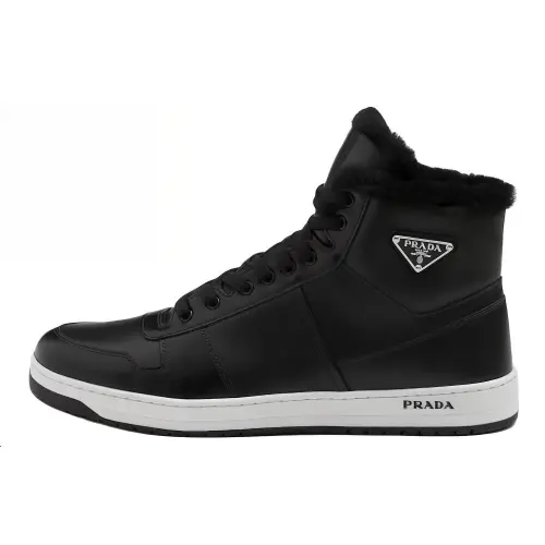 PRADA Downtown Leather Low top Skateboard Shoes Men's Black