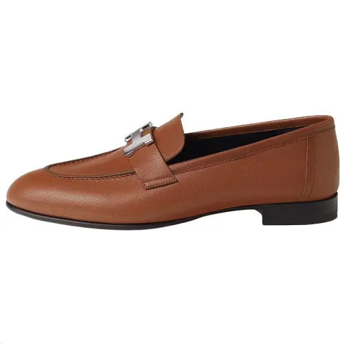 HERMES PARIS Leather Loafers Women's Dark Brown