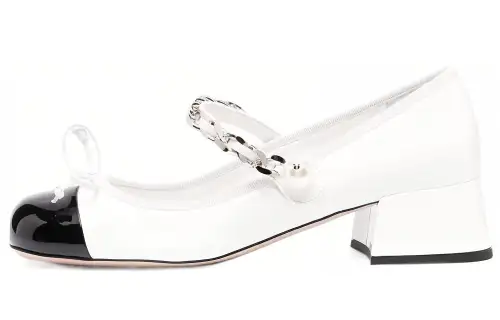 MIU MIU Naplak Leather Block Heel High Heels Women's White Black
