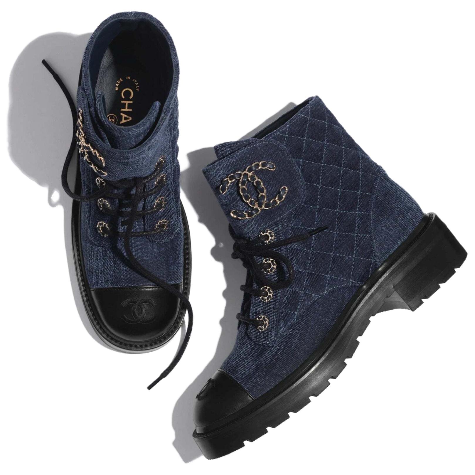 CHANEL Ankle Boots Women's Blue Black