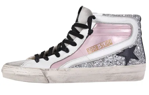 Golden Goose Slide Skateboard Shoes Women's High Top White/Pink/Silver