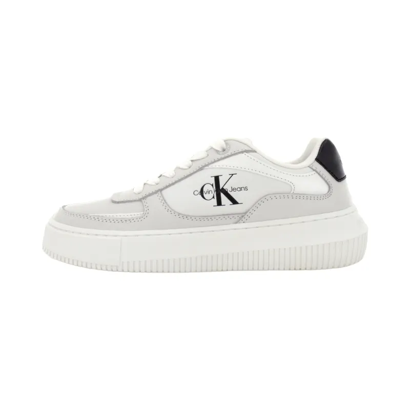 CKJ CALVIN KLEIN JEANS Cow Leather Skateboard Shoes Women's Moon White/Space Black