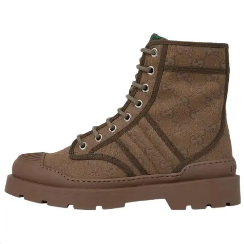 GUCCI Canvas Short Combat Boots 1.3cm Men's Brown