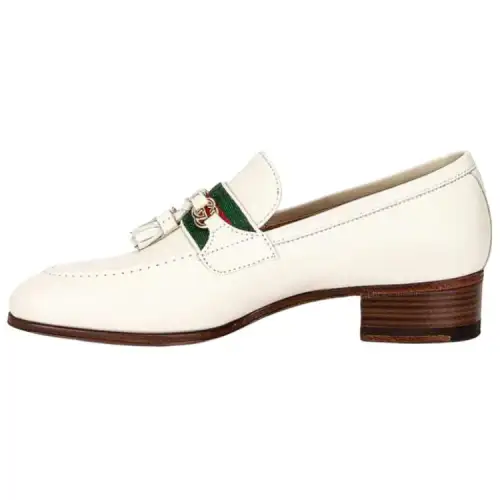 GUCCI Top Grain Cow Leather Loafers Women's White