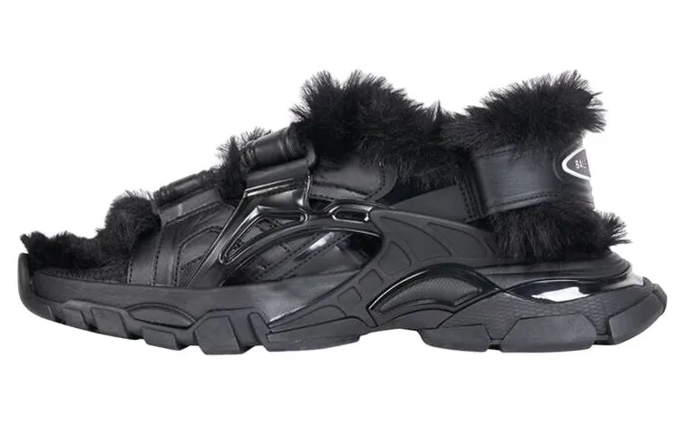 Balenciaga Track Sandal Fake Fur Black Women's