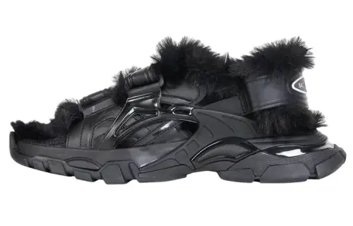 Balenciaga Track Sandal Fake Fur Black Women's