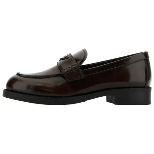 PRADA Logo Plaque Almond Toe Loafers Women's