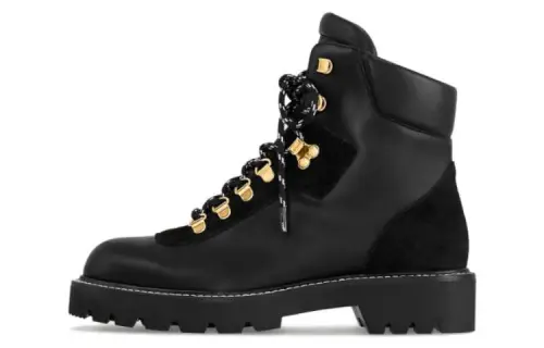 LOUIS VUITTON Territory Leather Short Combat Boots Women's Black